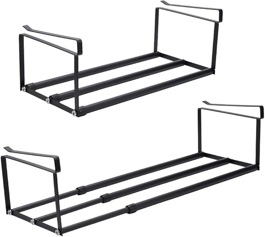 UNICRAFTALE 2Pcs Expandable Shoe Rack Organizer for Closet Black Hanging Under Cabinet Shelf Adjustable Retractable Storage Rack for Shoes Clothing Kitchen Items Space Saving Solution Long 40~70cm