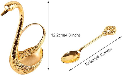 Coffee Spoon Set With Holder, Swan Spoon & Fork Holder, Elegant and Charming Decorative Spoons Organizer Serving Kit, Durable Spoons Coffee Station Storage Organizer(COLOR:Gold)