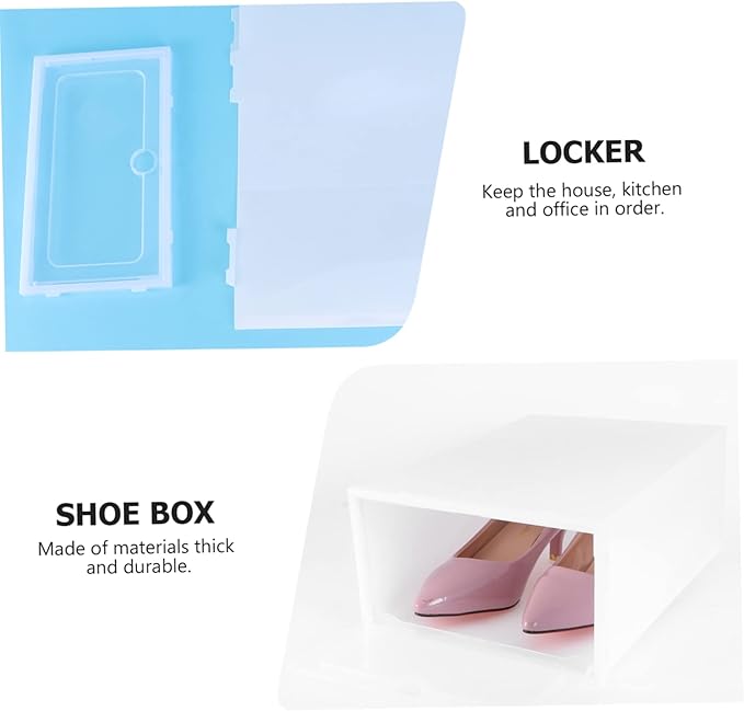 VALICLUD 6PCS Thickened Transparent Stackable Shoe Boxes Small White Plastic Shoe Storage Organizers with Clear Doors for Closet Entryway and Cabinet Use