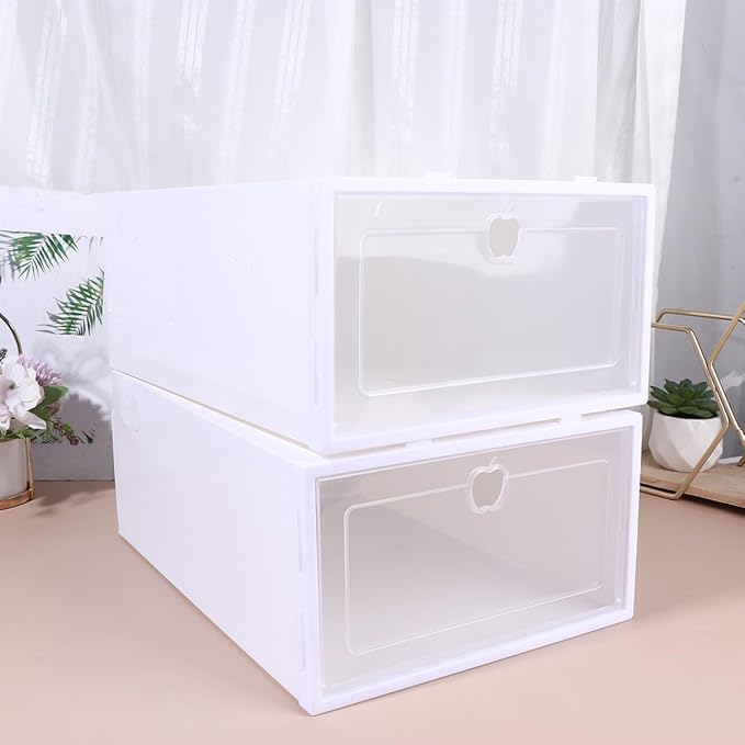 IMIKEYA 6pcs Stackable Shoe Boxes Plastic Storage Organizer with Drawer Design Small Size for Women's Sneakers and Boots, White Lid with Pattern Assorted style