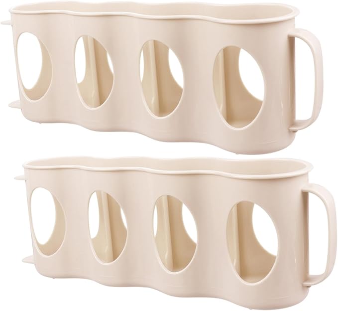 2pcs Hand Pull Type Beverage Can Organizer Section Plastic Storage Box for Refrigerator Beige Space-saving Design for Cans and Seasoning Jars and Smooth Finish