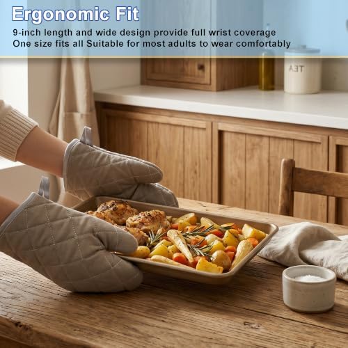 ARCLIBER Grey 9" Quilted Oven Mitts 1 Pair Heat Resistant Kitchen - Image 2