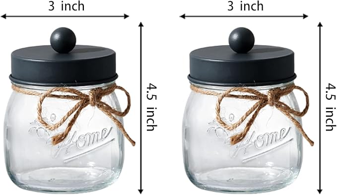 SheeChung 2 Pack Qtip Holder, Bathroom Jars, Cotton Swab Holders, Cute Mason Jars Bathroom Shelf Decor for Cotton Balls, Floss Picks - Vintage Gray