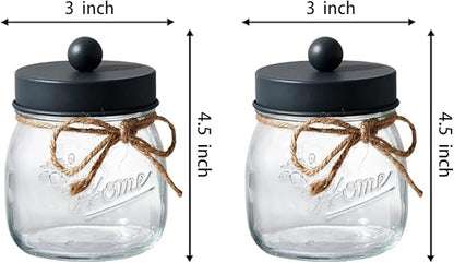 SheeChung 2 Pack Qtip Holder, Bathroom Jars, Cotton Swab Holders, Cute Mason Jars Bathroom Shelf Decor for Cotton Balls, Floss Picks - Vintage Gray