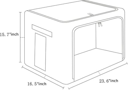 FHSQX Extra Large Clothes Storage Bins Foldable Metal Frame Storage Box Stackable Linen Fabric Box Organizer Set with Carrying Handles and Clear Window (Beige, 23.6x 16.5x 15.7 Inch)