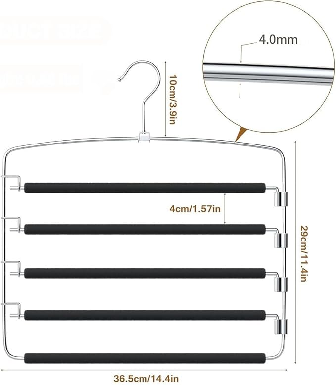 5-Tier Pants Hanger 2 Pack, Closet Organizer Space Saving Hanging Storage for Jeans, Trousers, Skirts, Dresses, Scarves (2-Pack)