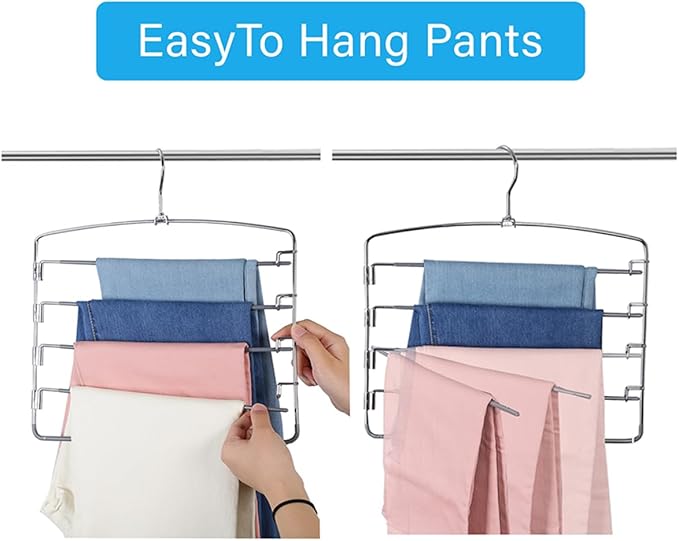 FeeraHozer Pants Hangers Space Saving 3 Pack No Slip 5 Layers Multi Functional Pants Rack Stainless Steel Swing Arm Space Saver Hanger for Trousers Jeans Towels Scarf （Grey）