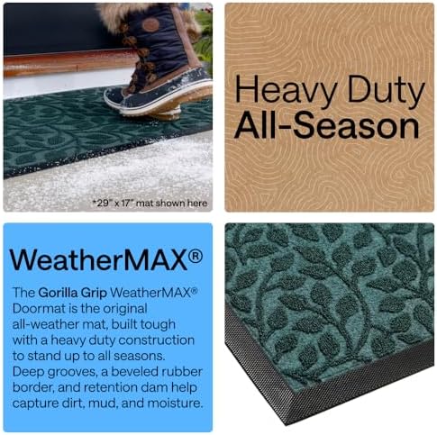 GORILLA GRIP WeatherMAX Door Mat, Indoor Outdoor Use, 29x17, Green Leaves - Image 3