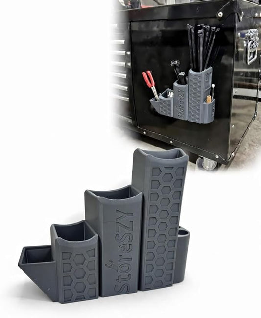 ZipStation Pro Zip Tie Organizer – 3 Tier Holder with Cutter Slot & Pen Storage – Magnetic Toolbox Organizer (Grey)