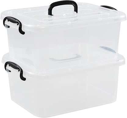 Quickquick 8 L Plastic Latching Box with Handle, Storage Latch Bins with Handles, Clear, 2 Packs