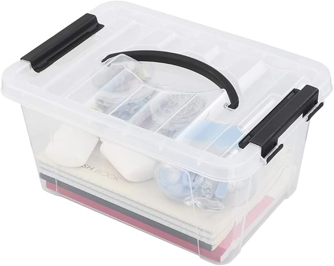 Pekky 6 Quart Storage Box with Handle and Latching Fresh Design, Small Toy Organizer Bin, Set of 2
