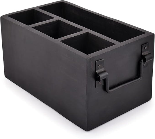 EDHAS Mango Wood 4 Compartment Flatware Caddy, Cutlery Utensil Holder with Napkin Holder for Kitchen, Dining, Picnics (10" x 6" x 5")