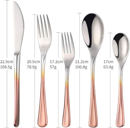 Fine Flatware Set, Baikai 20 Pieces Silverware Cutlery Sets, Stainless Steel Gradient Rose Gold Kitchen Tableware Utensils Service for 4, Dishwasher Safe