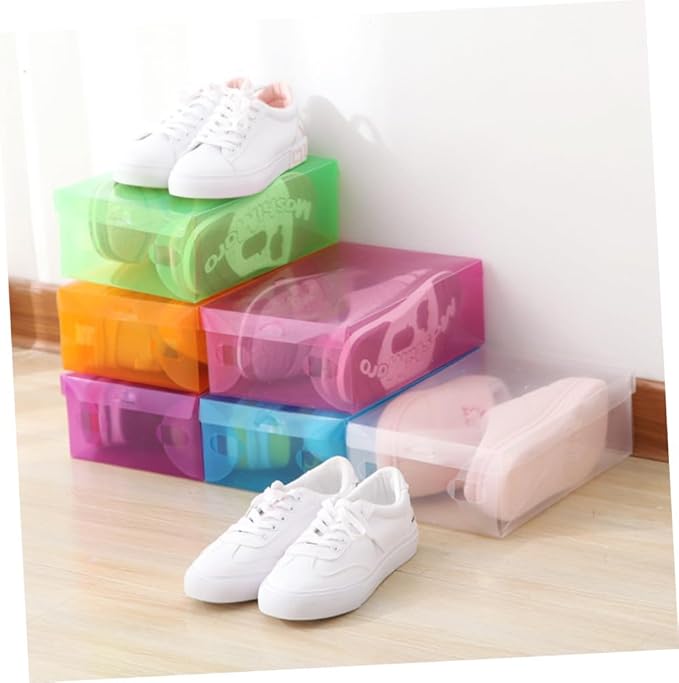 VICASKY 6pcs Large White Flip-top Shoes Storage Boxes 33x20x12cm Plastic Shoe Organizers Dustproof Containers for Home Closet Storage