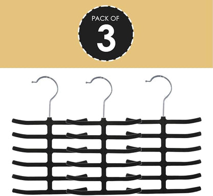 3-Pack Non-Slip Velvet Tie Hanger Organizer Rack by Home Basics | 360° Rotatable Hook | Holds 12 Ties Each | Versatile for Belts and Scarves | Slim Design