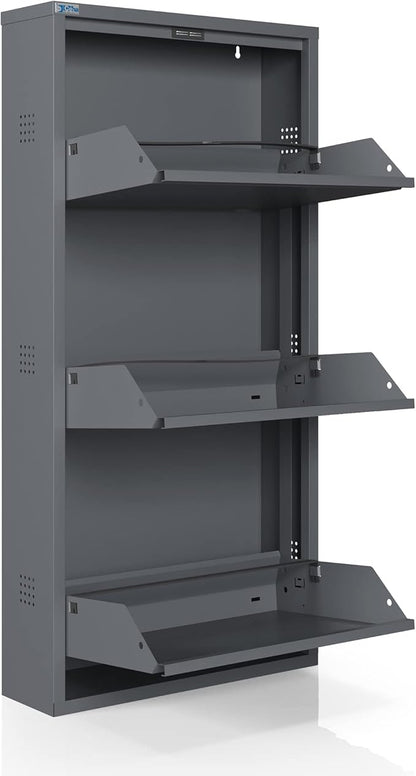 CEHA 3 Tier Metal Shoe Cabinet with Cover, Durable Shoe Storage Organizer for Entryway, Space Saving Shoe Shelf Closet with Side Ventilation Holes, 5.91" x 40.6" x 19.68", Anthracite