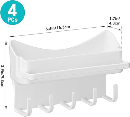 NiHome 4-Pack Multi-Functional Wall Storage Rack with Hooks, No Drill Adhesive Wall Mounted Organizer for Necklace, Jewelry, Headbands, Glasses, Vanity Accessory Shelf & Bathroom Storage Organizer
