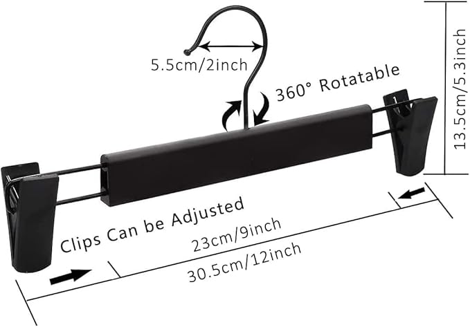 Pants Hangers,Black Clothes Plastic Pant Hangers with 2-Adjustable Anti-Rust Clips Skirt Hangers and 360 Rotatable Hook Trousers Jean Hangers 10 Pack