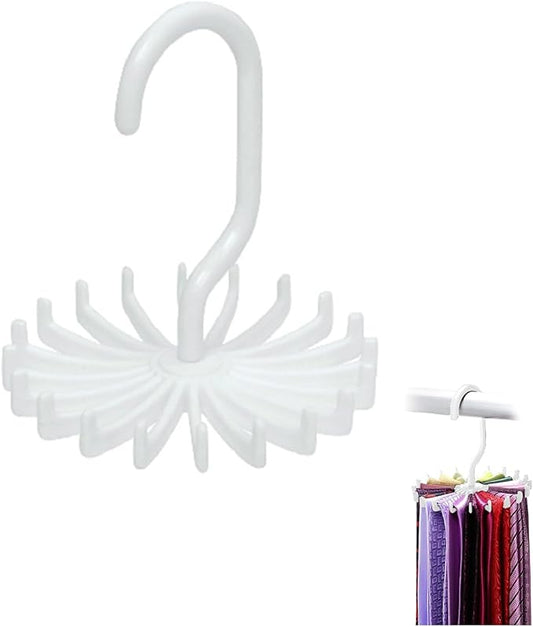 Circular Tie Hanger Updated Twirl Tie Rack Adjustable Twirl Tie Rack Tie Belt, Multipurpose Organizer for Closet Storage (White)