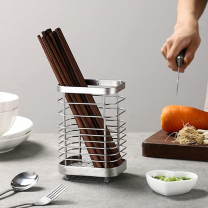 Cyrank Utensil Drying Rack Basket Holder, Stainless Steel Utensil Drying Rack, Flatware Silverware Caddie Holder Basket Organizer Draining Wall Mount No Drilling for Kitchen(S-silver)
