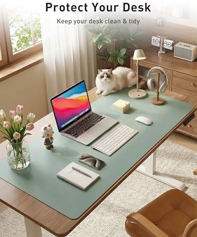 Aothia Faux Leather Desk Mat - Large Mouse Pad, Non-Slip PU Leather Blotter, Waterproof Writing Surface for Office and Home (Light Blue, 42" x 17") - Image 3