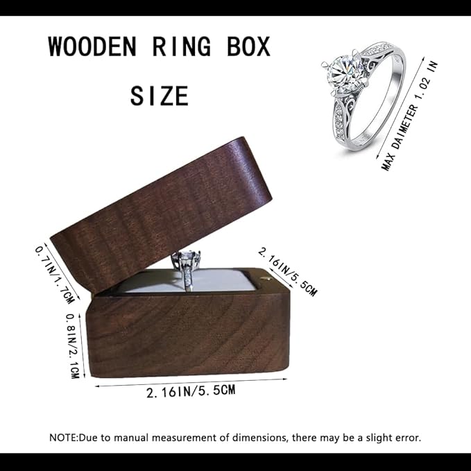 Wooden Ring Box, Personalized Engagement Ring Box Wedding Day Square Ring Box Holder Single Slot Rustic Ring Storage Box (White)
