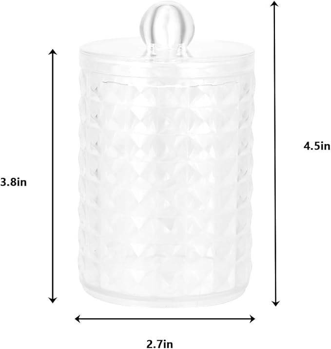 DAPOWER 2 Pack Qtip Holder Bathroom Storage Canister for Cotton Ball Cotton Swab Pads Floss, Small Plastic Jars with Lids (Clear, 2 Pack)