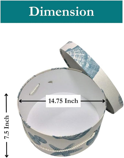 Sarah's Hat Boxes Classic Shells Hat Box – 14.75" x 7.5" (Dia. x Ht.) Handmade in USA – Odorless Non-Toxic Adhesive, Cording Handle – Premium Storage for Hats & Accessories