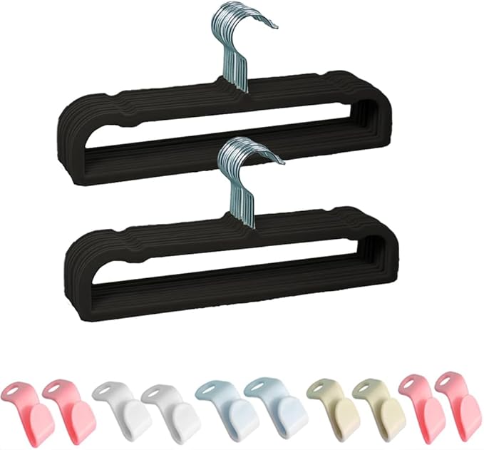 Velvet Hangers Non Slip - Thin Space Saving Clothes Hanger - 20 Pack Pants Hangers for Closet - Strong Durable Jean Perchas with 360 Degree Rotatable Silver Hook for Tank Top (Black)