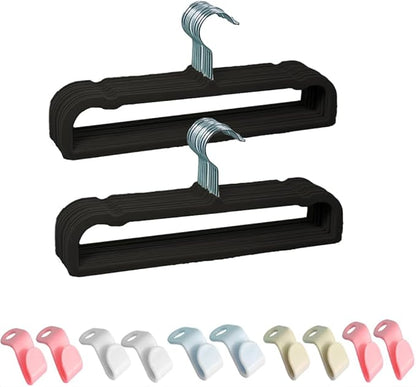 Velvet Hangers Non Slip - Thin Space Saving Clothes Hanger - 20 Pack Pants Hangers for Closet - Strong Durable Jean Perchas with 360 Degree Rotatable Silver Hook for Tank Top (Black)