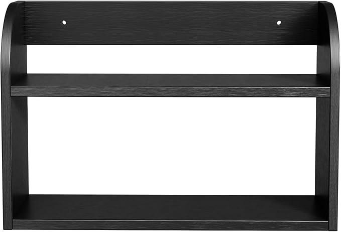 ROMGUAR CRAFT 2 Tier Bamboo Spice Rack, Countertop or Wall Mounting Wood Spice Jars Organizer Shelf for Kitche, Pantry (Black)