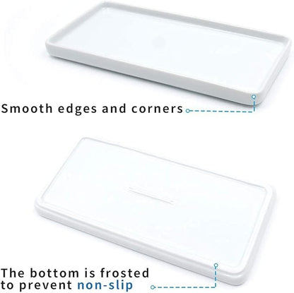 Ceramic Vanity Tray, Rectangle Bathroom White Tray, Marble Tray, Organizer for Soap, Jewelry, Perfume,Towel Holder for Counter, Bathroom, Kitchen, Sink, Restroom Decoration (Small) (2 Pack)
