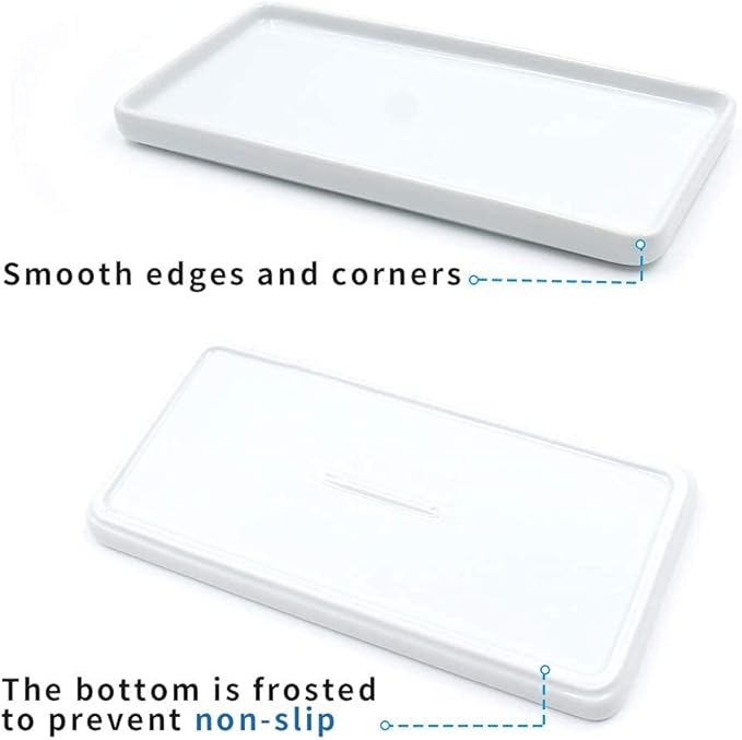 Ceramic Tray, Small Rectangle White Organizer for Candle, Soap, Jewelry, Perfume, Towel Holder, Bathroom, Kitchen Sink, Counter, Restroom