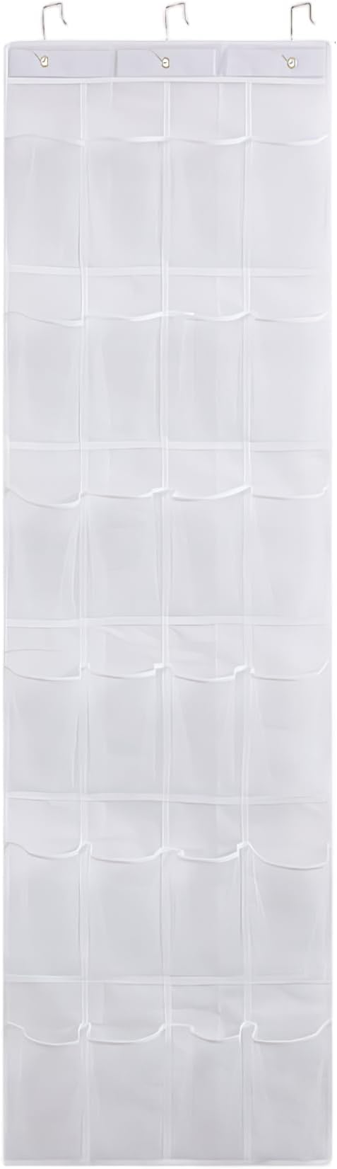 Shoe Rack for Door, Shoe Hanger for Door 24 Mesh Pocket Over The Organizer Space Saving Hanging Storage Holder with Hooks 64x19 Inch White, Hanging Organizer