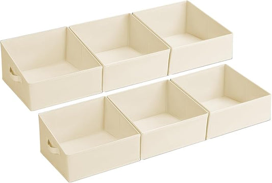 DIMJ Closet Storage Bins - Fabric Storage Baskets for Shelves, Collapsible Clothes Organizer with Handles for Purse, Toys, Books, Towel, Clothes, 6 Pack, Beige