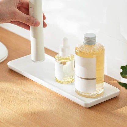 Ceramic Candle Tray - Small Rectangle, White Marble Organizer for Candle, Soap, Jewelry, Perfume, Towel Holder - Decorative Bathroom, Kitchen Sink, Counter, Restroom