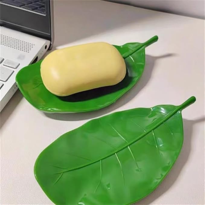 1Pcs Creative Simulated Leaf Soap Box - Bathroom Soap Holder, Ideal for Scented Soaps, Efficient Drainage for Laundry Soap, Elegant Soap Storage Rack (Green)
