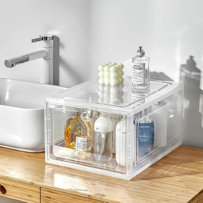 6-Pack Clear Shoe Box Containers with Air Ventilation & Magnetic Door | Stackable, Durable, Transparent Storage for Sneakers, Heels, Boots, Bags & Fits up to Maximum Size of US12 (White)