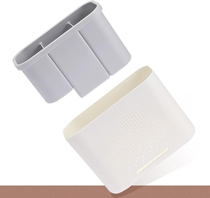 Kitchen Utensil Holder with Drainage Design, Plastic Cutlery Caddy for Countertop and Drawer Organization, Space Saving Cooking Tool Storage