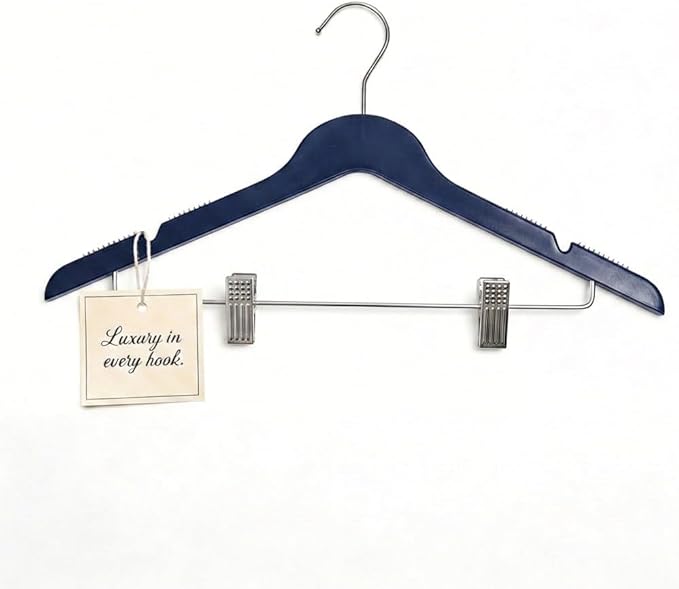 All Hung Up Hangers Slim Plastic Clothes Hangers with Clips, Space-Saving Design with Non-Slip Grip, Durable for Everyday Use, Navy, 12pcs