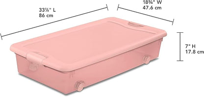 Sterilite 12 Pack Wheeled Under Bed Storage Container, 56 Qt Plastic Bin w/Latching Lid for Organization - Clothes & Shoes Organizer, Pearl Blush Tint