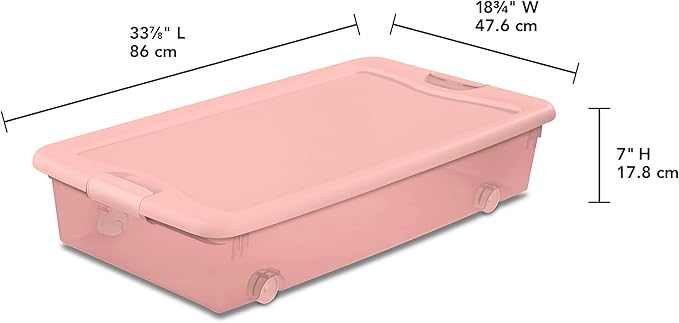 Sterilite 4-Pack 56 Quart Wheeled Latching Box, Underbed Plastic Storage Organizer, Pearl Blush Tint - Under Bed Rolling Container Bin with Lid and Wheels for Home or Dorm Bedrooms and Closets