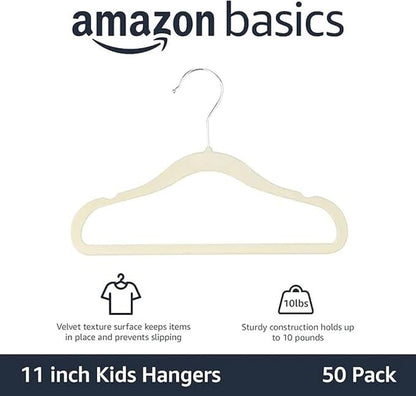 Amazon Basics Kids Velvet, Space Saving, Non-Slip Clothes Hangers for Infant and Toddler, Durable, 11.6 inches (for Baby Clothes), Pack of 200, Beige