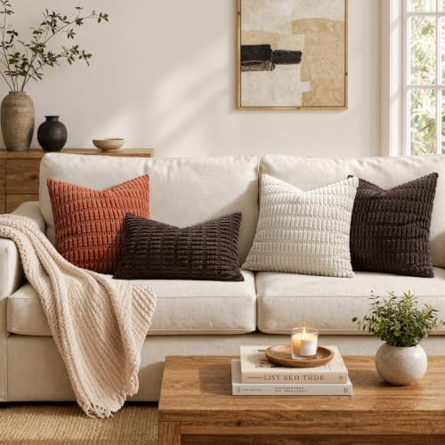 MIULEE Corduroy Decorative Throw Pillow Covers 18x18 Dark Brown Pack of 2 - Image 3