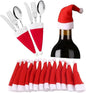 40 Pcs Christmas Santa Hats Silverware Utensil Holders, Xmas Table Flatware Wine Bottle Covers Dinnerware Cutlery Decorations Party Supplies