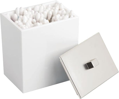 mDesign Plastic Rectangle Apothecary Canister - Organizer for Bathroom Vanity Countertop Shelf Decor - Holds Cotton Swabs, Soap, Makeup, Bath Salts - Lumiere Collection - 2 Pack - White/Brushed Chrome