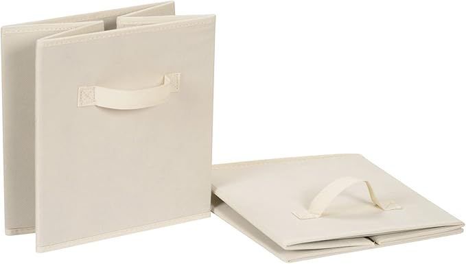 Amazon Basics Collapsible Fabric Storage Cube Bins Organizer with Handles for Organization and Organizing Solution, 13"x13"x13", Beige, 6-Pack