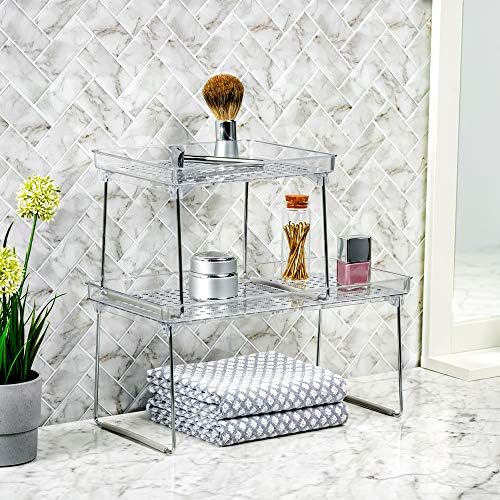 madesmart Medium Stacking Shelf, Organizer for Spices, Make-Up, Bottles & Jars, Collapsible Legs for Cabinet or Counter Storage, Clear - Image 6