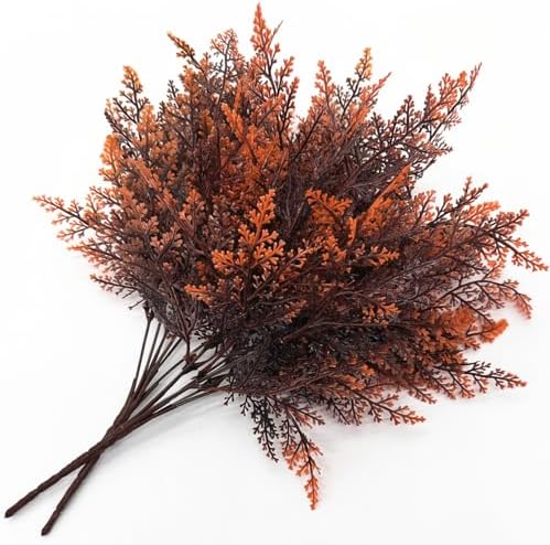 CATTREE Artificial Ferns Plants Fake Boston Fern Shrubs Plastic Leaves Faux Greenery Bushes for Home Décor Outdoor Indoor Garden Wedding Party Decoration Office Yard Verandah Planter Filler Red 4 Pack - Image 4