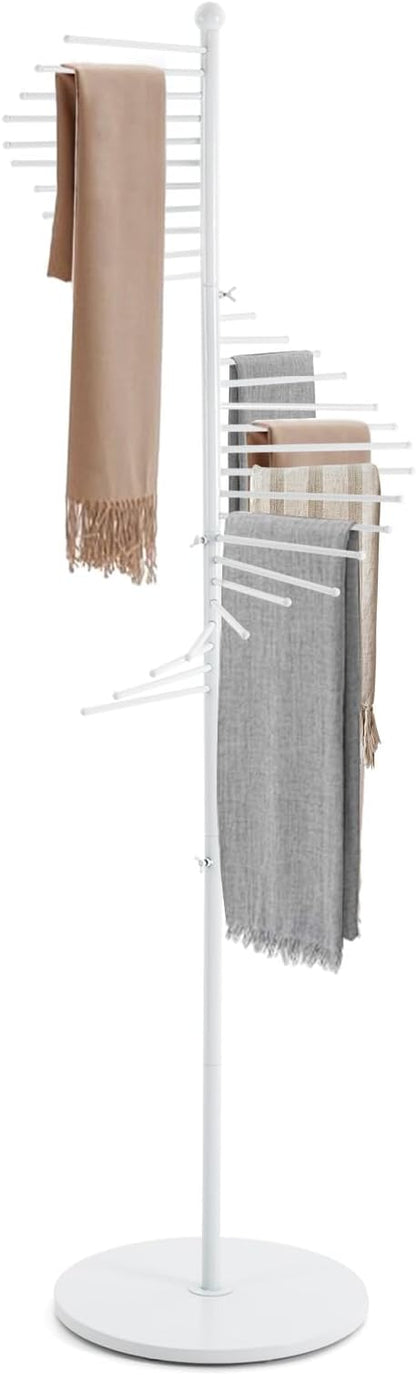 Scarf Organizer 30 Tiers, Scarf Hanger Display Rack, Metal Holder Hijab Stand for Clothing Store Commercial Home, Space Saving Shelves (White)